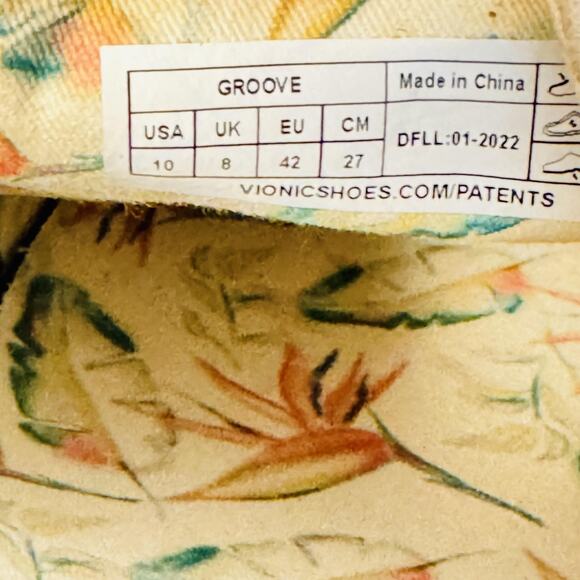 Vionic Shoes Women 10 Beige Canvas Groove Slip On Comfort Tropical Floral Lining - Picture 10 of 11